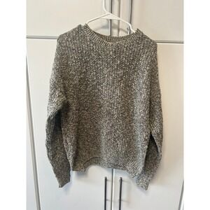 Chunky Marled Knit Crewneck Sweater Grey Black White Oversized Pullover